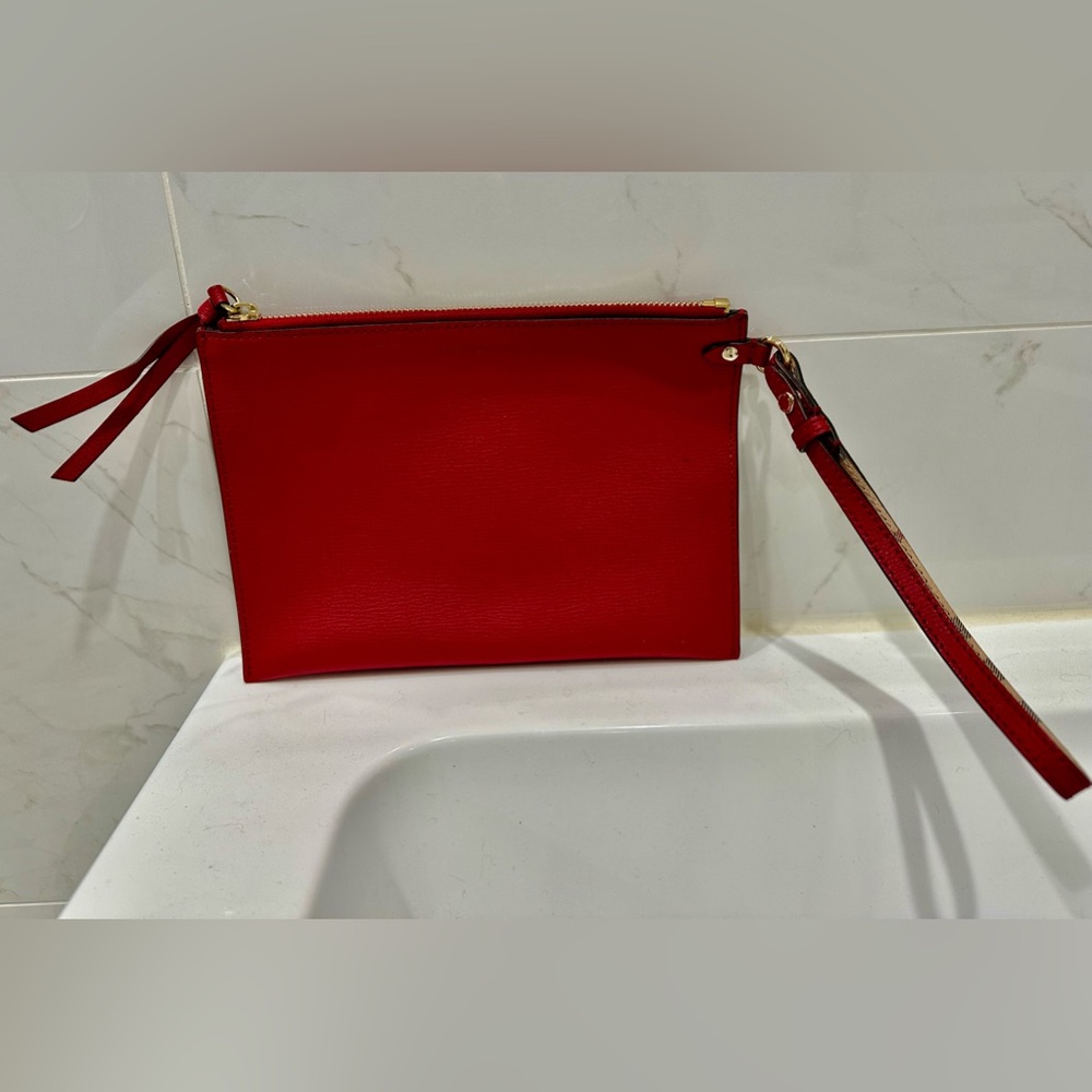 Burberry leather wristlet / clutch with check accent